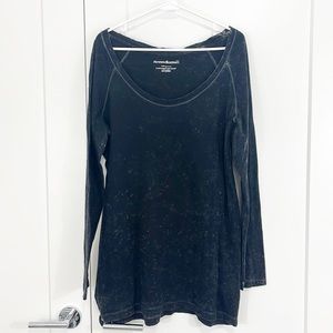 Norma Kamali 2XL Black Distressed Scoop Neck Long Sleeve T-Shirt Top